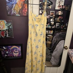 Hollister Yellow Floral Slip Dress with Blue Print